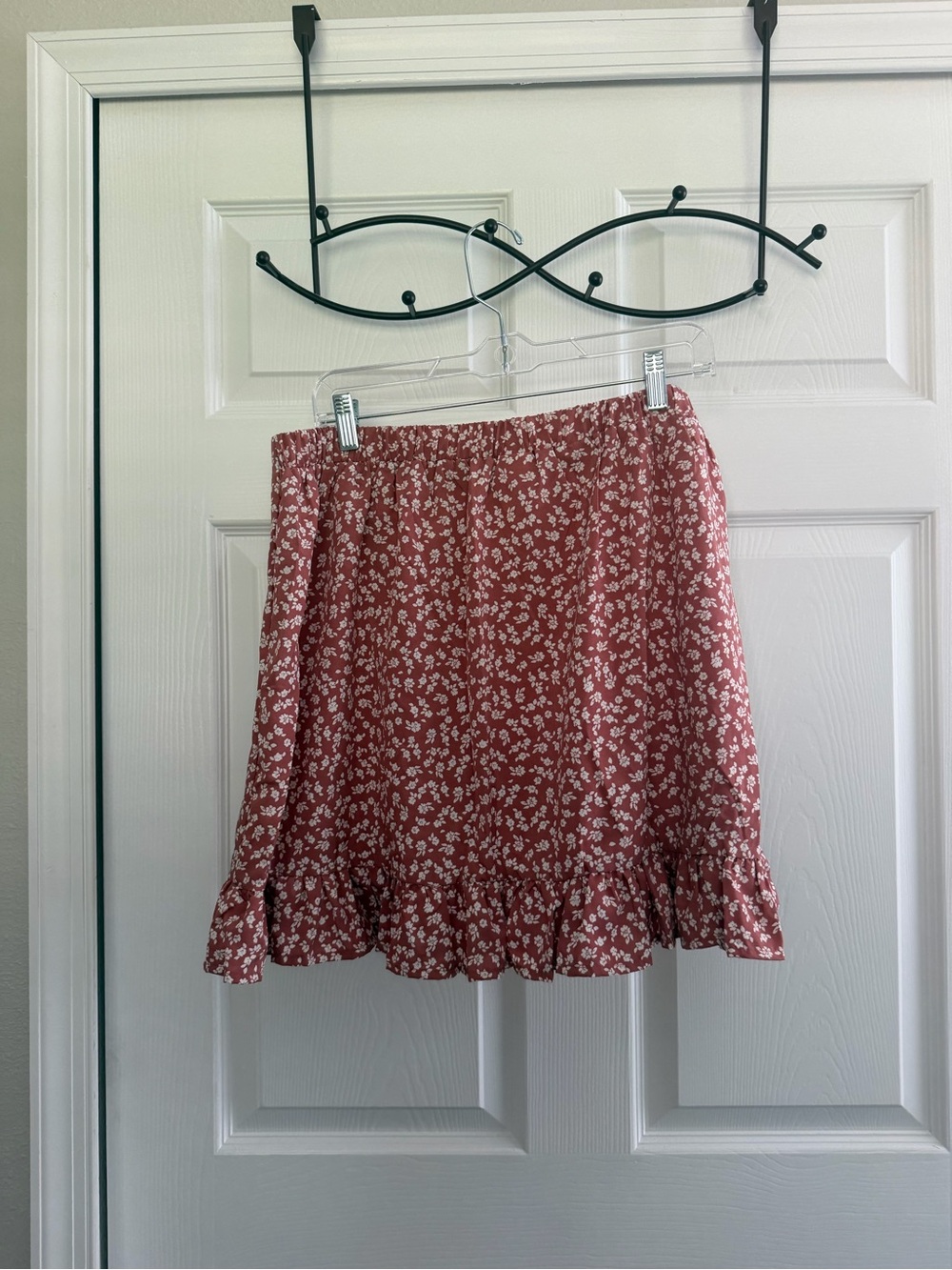 Floral Ruffle Mini Skirt - Rust Red - Picture 3 of 3